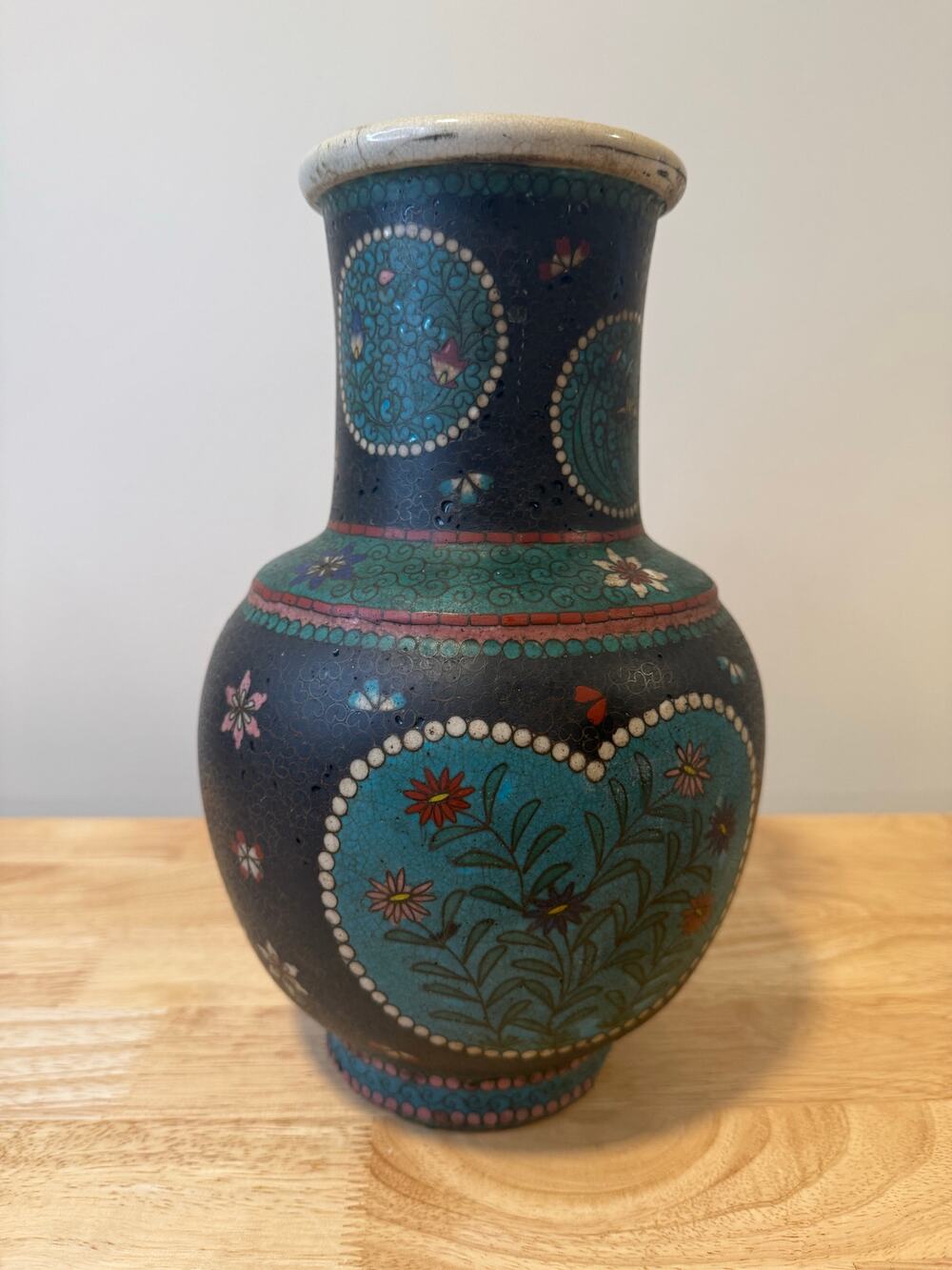 RARE! Signed Japanese Jiki Shippo Ground Vase Cloisonné Enamelware Late 1800s JL
